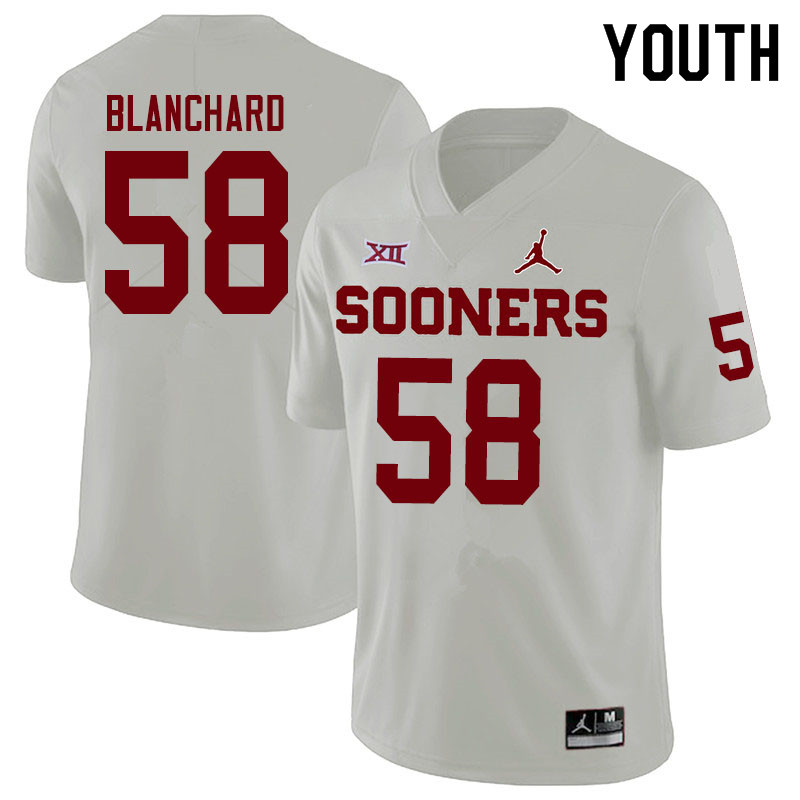 Youth #58 Caden Blanchard Oklahoma Sooners Jordan Brand College Football Jerseys Sale-White - Click Image to Close